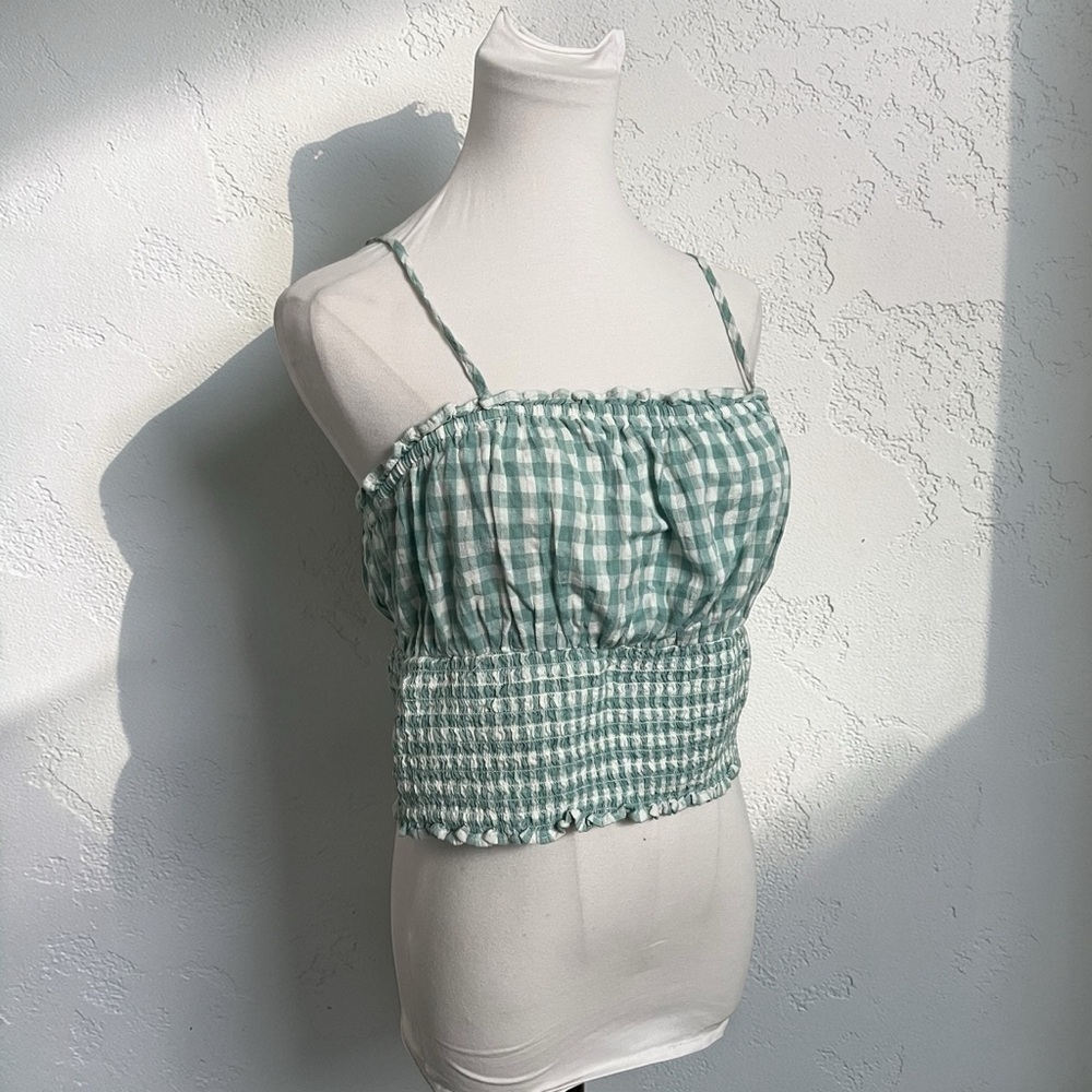 NWT American Eagle Gingham Smocked Crop Top Sage Green Cottagecore Fairycore M